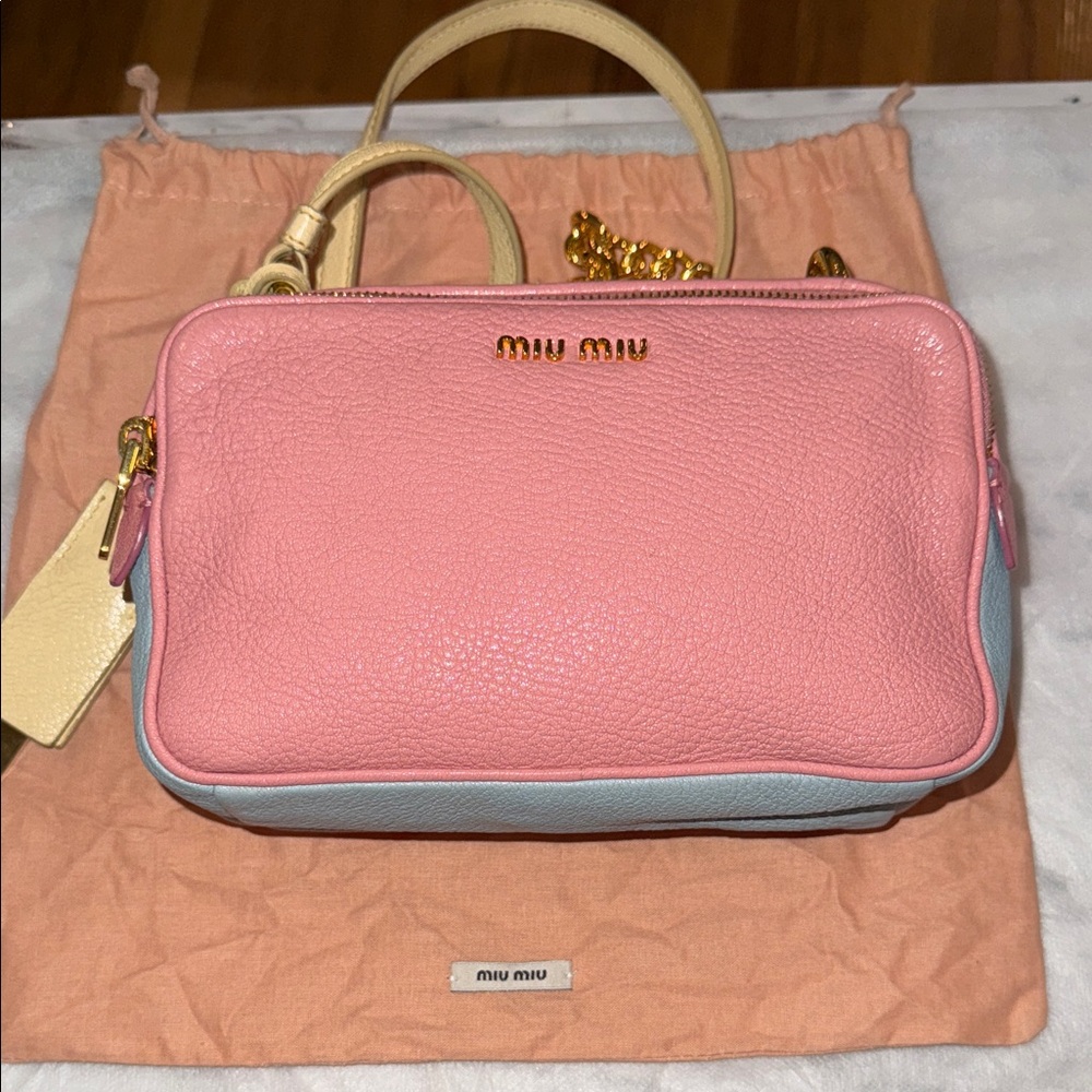 Miu Miu camera Crossbody Bag pink n baby blue excellent condition cones dust bag